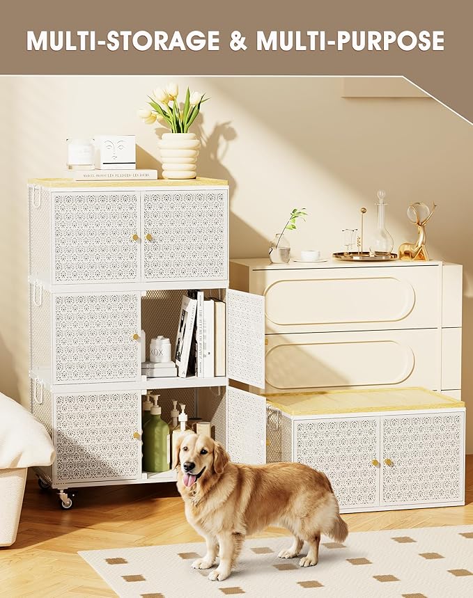3 Tier Metal Storage Cabinet with wheels, Storage Bins with Magnetic Doors, Storage Cart for Living Room, Bedroom, Bathroom, Laundry, Kitchen