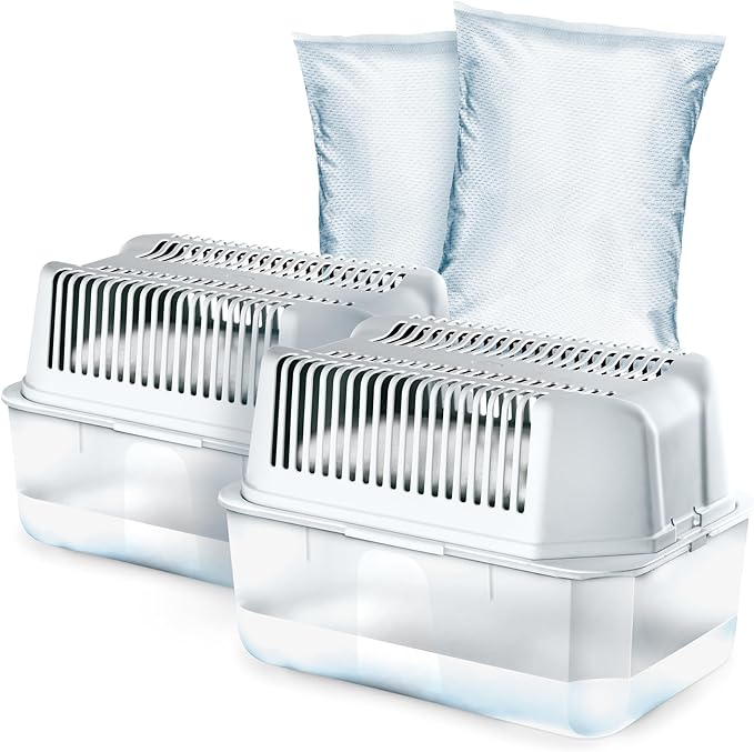 HUMYDRY Moisture Absorber Dehumidifier Device, Magnum Pack of 2 Devices of 35.3 Oz With 2 Pre-Measured Refills, Fragrance Free Humidity Absorber For Basements Bedrooms And Large Enclosed Spaces