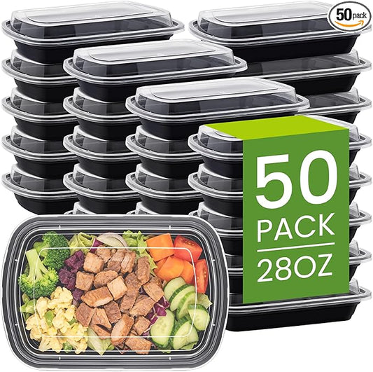SEIION 28oz 50Pack Meal Prep Containers 1 Compartment with Lids, Food Storage Containers, Sturdy Leakproof, Microwave, Freezer, Dishwasher Safe Bento Box, BPA Free