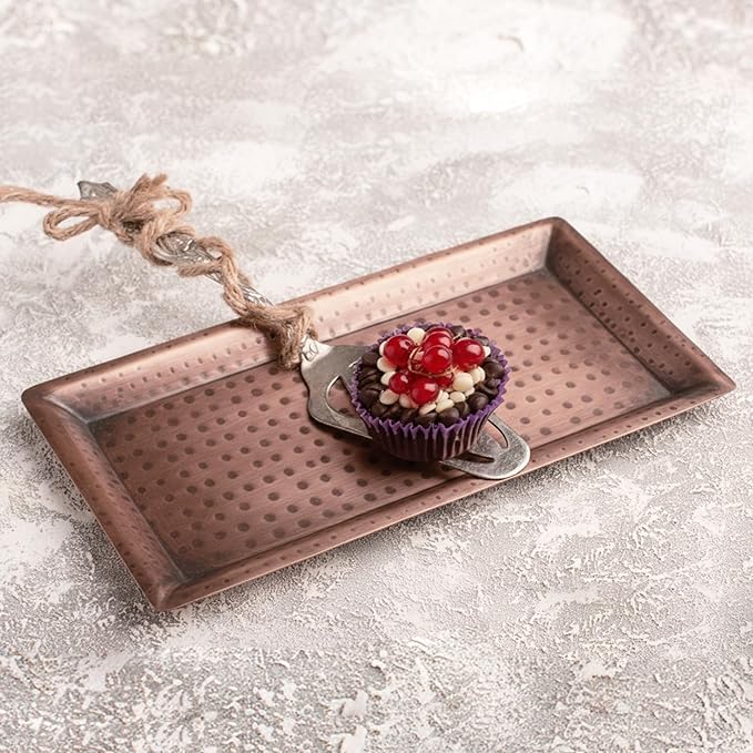 Monarch Abode Decorative Tray – 16-Inch Hand Hammered Antique Copper Metal Bathroom Tray Countertop, Vanity Trays Organizer, Perfume Plate for Dresser, Kitchen Countertop Large Fruit Platter