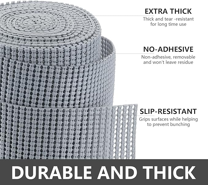 Shelf Cabinet Liner,Drawer Liners Non Adhesive Easiest Install Mat, Strong Grip Bottom,Easy Clean Non Slip Shelving Liner for Kitchen Cabinets (Grey, 17.5IN X30FT)