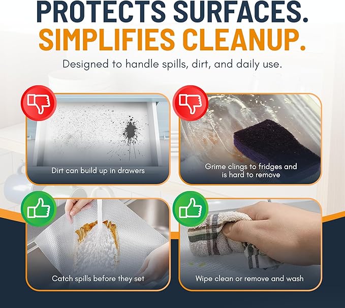 Shelf Liner Drawer Liner for Kitchen Cabinets Non-Adhesive by Linda’s Essentials (17.7 x 240 Inches) - Non-Slip Easy Clean Kitchen Cabinet and Cupboard Protector, Waterproof Mat, Clear Roll