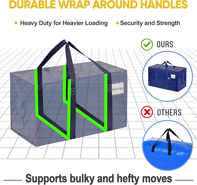 VENO 16 Pack Moving Bags, Upgraded Heavy Duty, Moving Boxes Alternative, Packing Storage Supplies for Dorm Room Essentials with Zipper for Clothes, Large Totes for Packaging (Blue, 16 Pack)