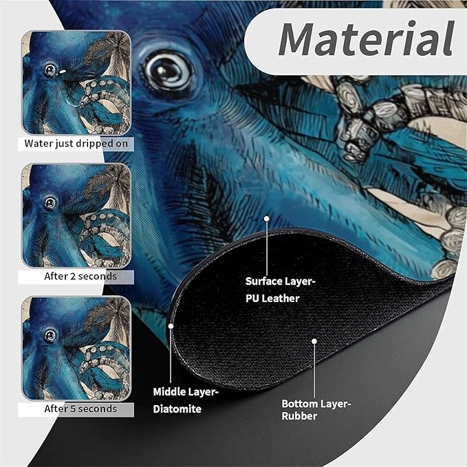 Kitchen Sink Splash Guard，Blue octopus and map Faucet Mat Sink Gadgets-Super Absorbent Fast Drying Mat Drip Catcher for Kitchen, Bathroom,Sink Mat, Dish Drying Mat, Bathroom(15" X 5.5" )