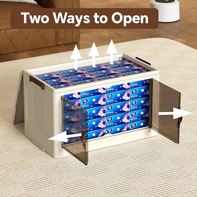 Collapsible Storage Bins with Lids - Stackable Plastic Closet Organizers for Clothes, and Home Organization White (3-rack, 17 Gal/rack)