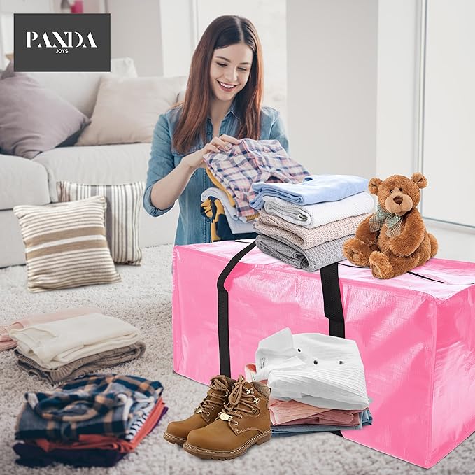 Extra Large Moving Bags with Zippers & Carrying Handles, Heavy-Duty Storage Tote for Space Saving Moving Storage, Fold Flat, Alternative to Box and Bin - 8 Pack, 40 Gal, Pink