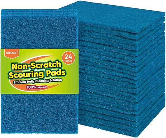 Non-Scratch Scouring Pads, 24Pcs Household Scour Pads for Kitchen, Garage and Outdoors, Reusable Dish Scrubber Pads for Pan and Metal Grill - Blue