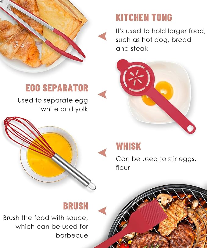 Pranski Kitchen Utensils Set-12 Pieces Silicone Cooking Utensils Set (Dishwasher Safe) 392°F Heat Resistant Spatula Set, Nonstick Cookware