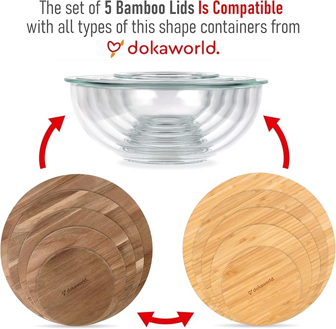 dokaworld Glass Mixing Bowls Acacia Lids - (Bowls Not Included) Lids are compatible with all Glass Mixing Bowls Set