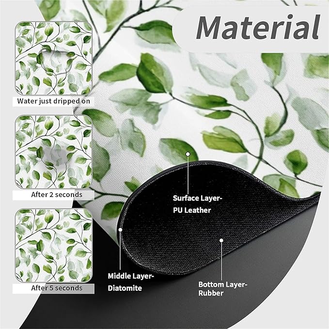 Kitchen Sink Splash Guard，watercolor greenery Faucet Mat Sink Gadgets-Super Absorbent Fast Drying Mat Drip Catcher for Kitchen, Bathroom,Sink Mat, Dish Drying Mat, Bathroom(15" X 5.5" )