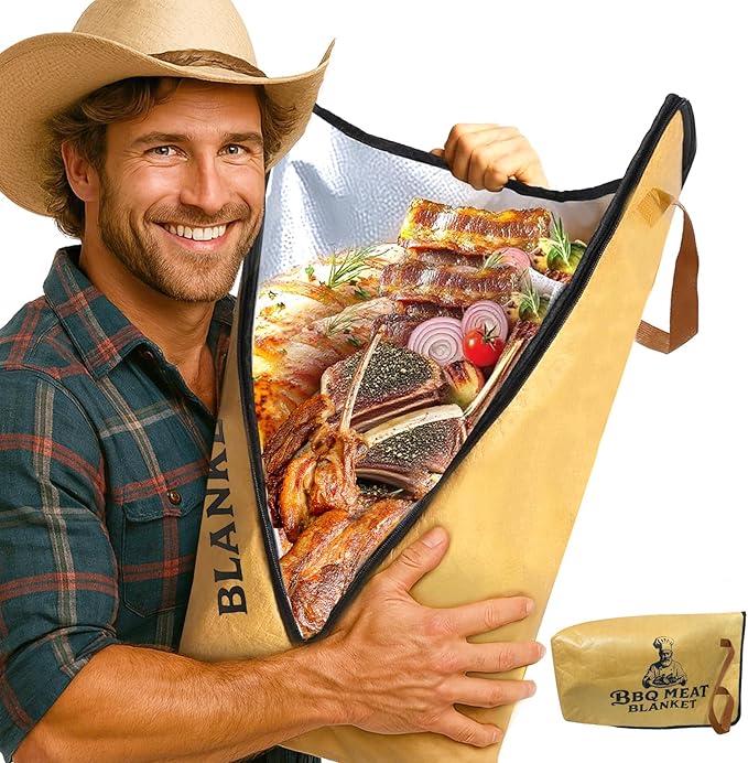 AiDwell BBQ Blanket for Resting Meat 22''Smoker Meat Resting Blanket, Reusable Smoker Grilling Meat Insulated Resting Bag with Wide Mouth,Gifts for Men Him Dad for Large Brisket/Pork Shoulders/Turkeys