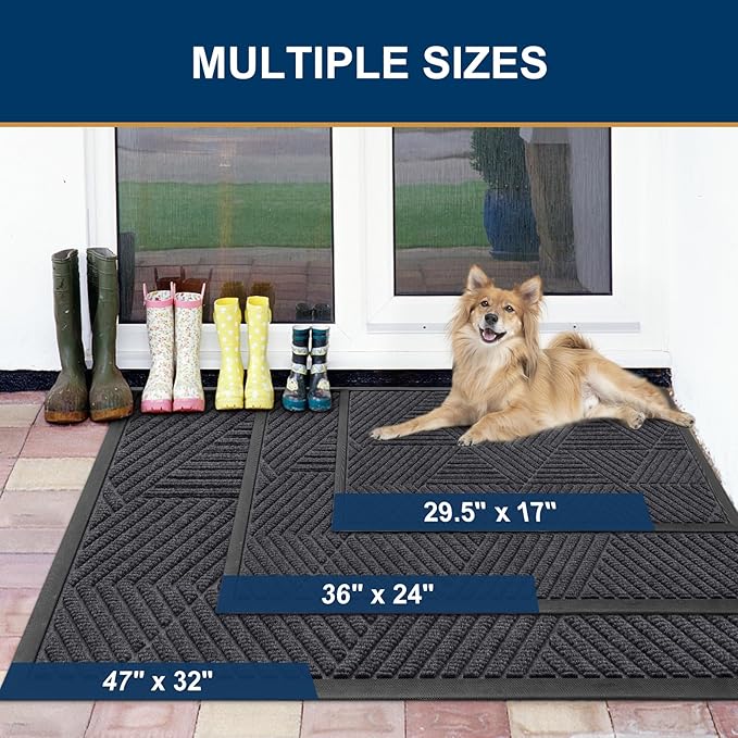 Smiry Front Door Mat Outside Entrance, Heavy Duty Sturdy Natural Rubber Doormat, Trap Dirt and Moisture, Easy Clean Low Profile Mats for Indoor Outdoor Entry, Irregular Triangle (71x47, Medium Grey)