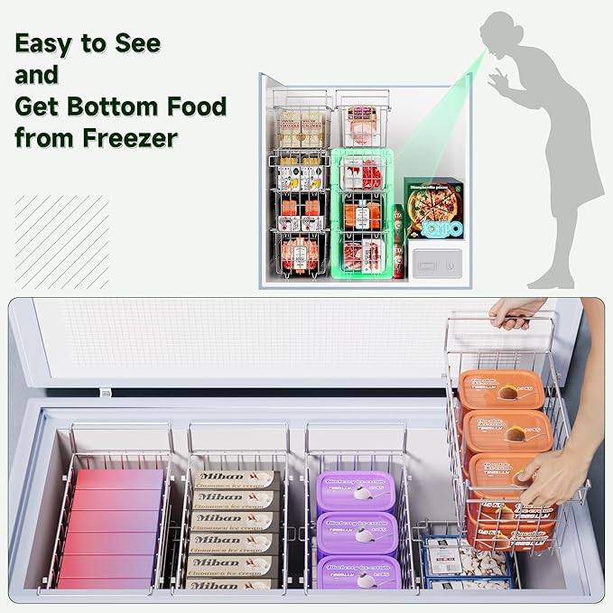 3Pack Adjustable Freezer Organizer Bins - Stackable & Hanging for 7 Cu.Ft Chest Freezer