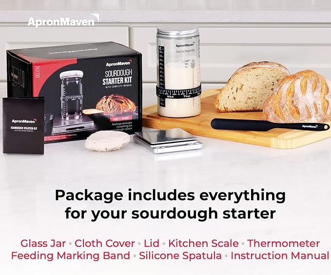 Complete Sourdough Starter Kit – Glass Jar with Lid, Kitchen Scale and More | Useful Birthday Gifts for Women, Bakers, Mom, Wife Christmas Gift Idea | Make Homemade Artisan Bread | Care for Your Sourdough Starter