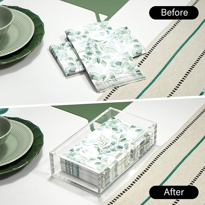 LotFancy Napkin Holder, Acrylic Napkin Holder for 8.5 x 4 inch Napkin, Clear Guest Towel Holder for Bathroom, Table, Kitchen, Bar, Party