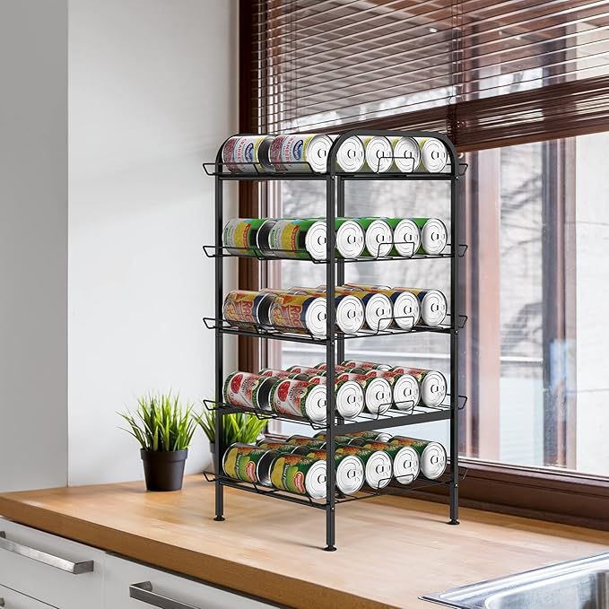 Water Bottle Organizer 5 Tier FreeStanding Water Bottle Storage Shelf Adjustable Water Bottle Holder Stand Metal Beverage Can Rack for Pantry Kitchen Party Black