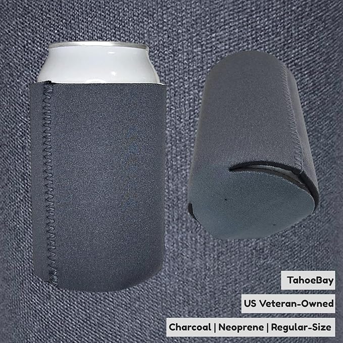 TahoeBay Neoprene Can Cooler Sleeves (50-Pack) Bulk Blank Sublimation Blanks for Vinyl Regular Size Plain Beer Coolers for Soda Cans & Bottles Black, White, Solid Color Set (Charcoal)