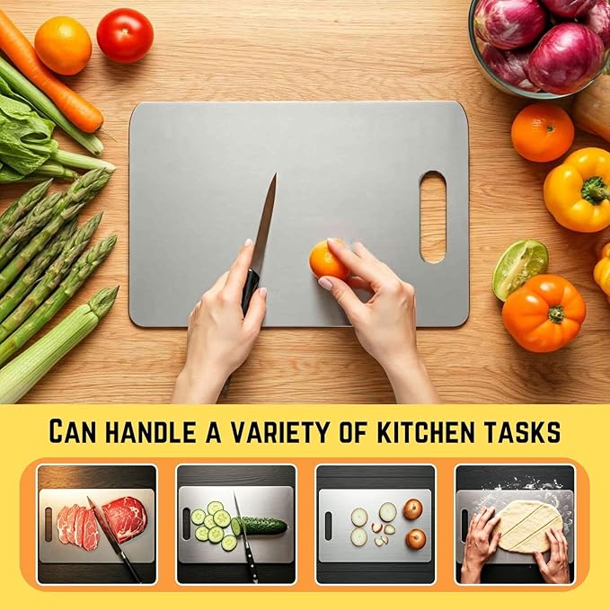 Titanium Cutting Board, 100% Pure Titanium Cutting Boards for Kitchen – Non Stick, Food-Grade, Hygiene & Durability Chopping Mat, Double Sided Chopping Board, Dishwasher Safe (13 x 9 Inch)