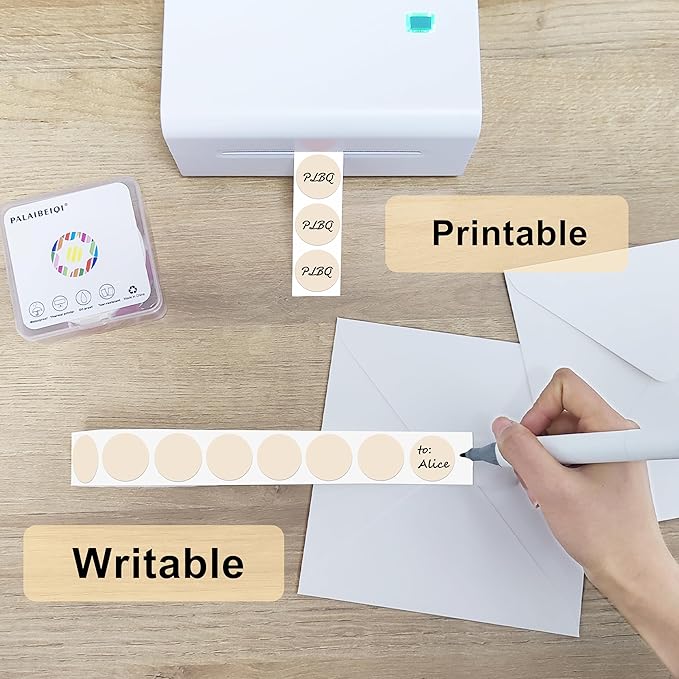 1 Inch Round Thermal Sticker Labels,Color Dot Stickers,Label Stickers,Waterproof,Oil Proof,for Thermal Printers,DIY,Office,Retail,Home and Warehouse Organization,1000 Pcs Light Brown