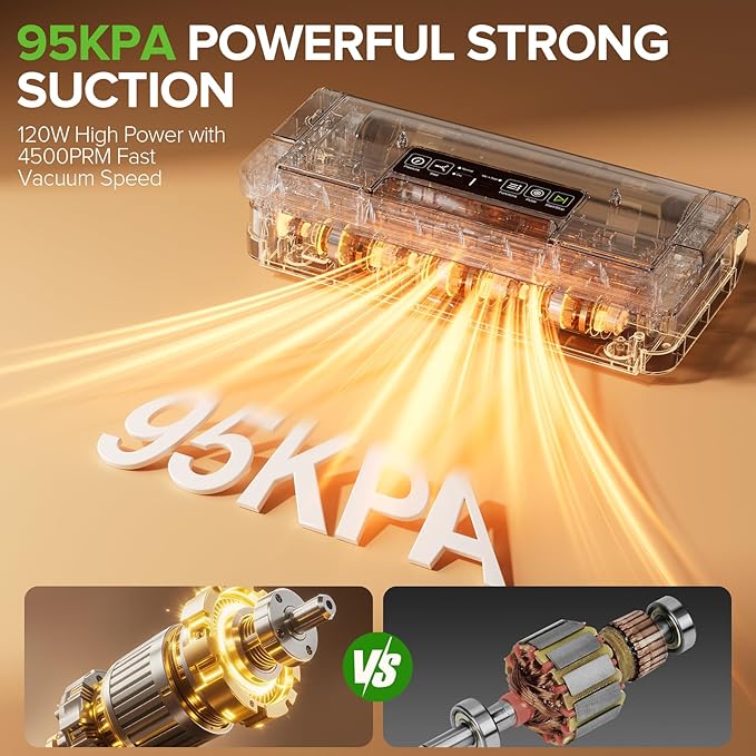 95kPa Vacuum Sealer Machine, Fully Automatic Food Sealer, Touch Display, 10-in-1 Functions & Powerful Sealing System with Double Heat Seal, Easy-Lock Handle, Built-in Cutter(Black)