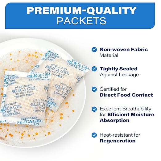 LotFancy 15 Packs 20Gram Silica Gel Desiccant Packets, Non-Toxic Food Safe Moisture Absorber Bag for Gun Camera Cabinet Closet Storage, Pet Food Desiccant, Odorless