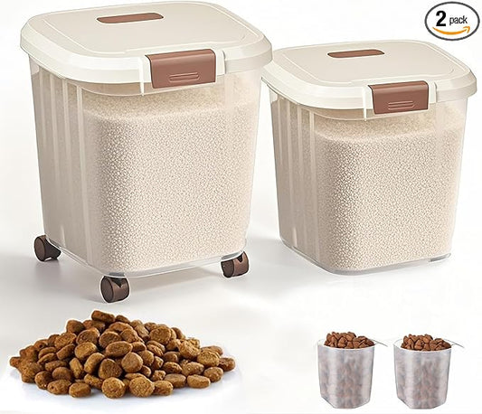 RUIAN 2PCS Airtight Food Storage Bin with Wheels BPA-Free, Lockable&Clear Pantry Organizer for Rice, Flour, Grains & Pet Food,Removable Wheels(22LBS and 33LBS)