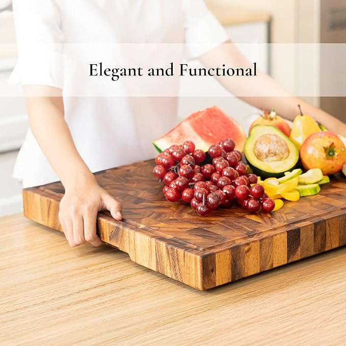 SHUMARU Tropical Walnut End-Grain Wood Cutting Board – XL 24x18x2" Butcher Block | Handmade in Bali - Silky-Smooth, Juice Groove, Knife‑Friendly, Ergonomic Grips & Non‑Slip Feet
