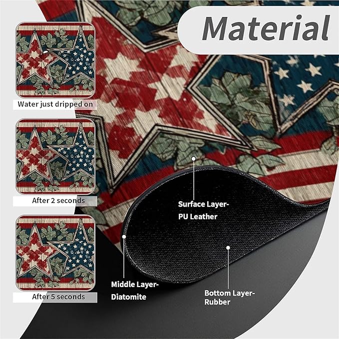 Kitchen Sink Splash Guard，Vintage American star Faucet Mat Sink Gadgets-Super Absorbent Fast Drying Mat Drip Catcher for Kitchen, Bathroom,Sink Mat, Dish Drying Mat, Bathroom(15" X 5.5" )