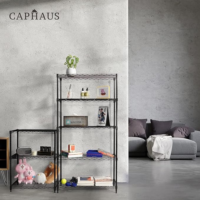 CAPHAUS 4-Tier Adjustable Height Wire Shelving Unit, Wire Rack Shelving, Metal Steel Storage Shelves, Garage Shelving Storage Organizer, Utility Storage Shelf, Without Wheels, Black