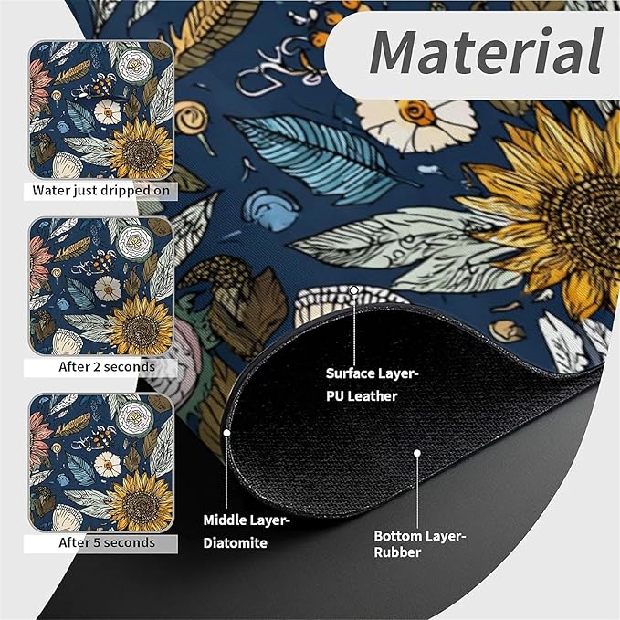 Kitchen Sink Splash Guard，bohemian flowers and leaves Faucet Mat Sink Gadgets-Super Absorbent Fast Drying Mat Drip Catcher for Kitchen, Bathroom,Sink Mat, Dish Drying Mat, Bathroom(15" X 5.5" )