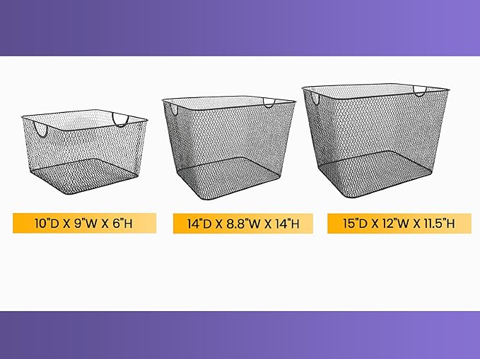 YBM HOME Kitchen Pantry Organizer Wire Basket for Shelves, Cabinets, Pantry, Countertop, Mesh Open Storage Bin Metal Basket for Organizing Food Supplies 14 x 10 x 9, Pack of 6, Silver