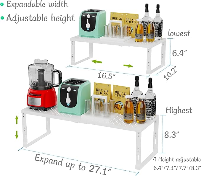 Jojocross Adjustable Expanable Stackable Spice Rack Shelf Pantry Storage Organizer for Kitchen Cabinet,Countertop,Bathroom and More.Space is no Longer Limited(3Packs/White/Large)