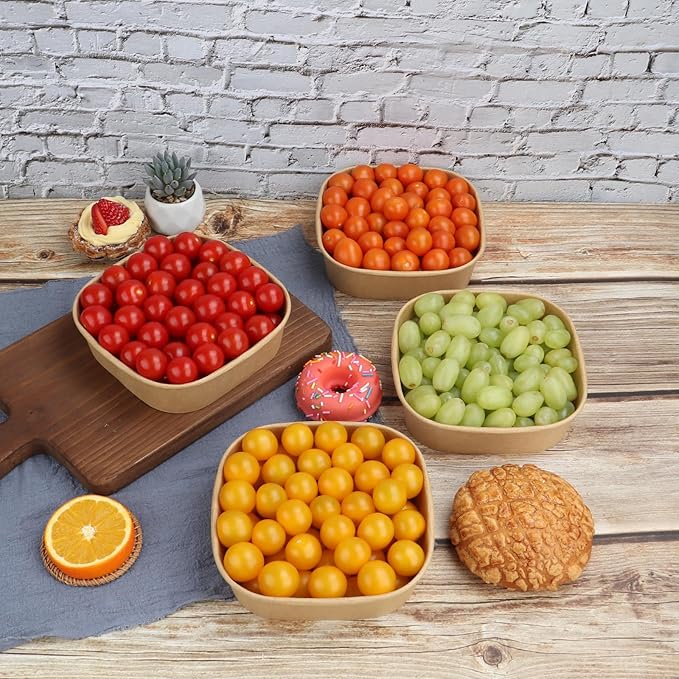 JAYEEY 25 oz Disposable Kraft paper bowls with lids,Food containers Soup Bowls Party Supplies Treat Bowls 50 Pack