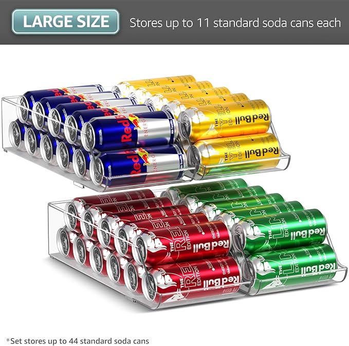 Sorbus Skinny Soda Can Organizer for Refrigerator - Slim Can Holder Drink Dispenser for Fridge - Soda Can Organizer for Fridge, Pantry, Kitchen Organization and Storage (Set of 4)