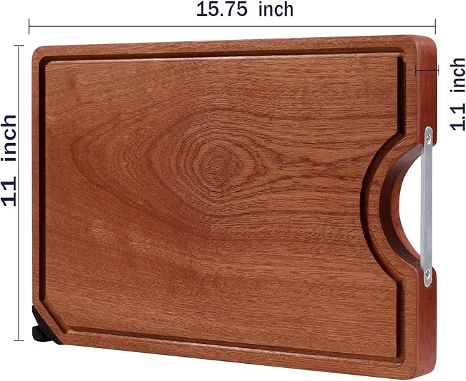 GFBEBDV Kitchen Ebony Cutting Board - with Built-in Knife Sharpener, Reversible for Double Sided Use, Juice Chute, Stainless Steel Handle, Non-Slip Feet,Wooden chopping board, Cooking Gift (Gift Box)