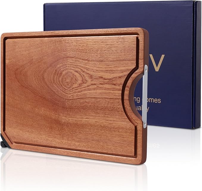 GFBEBDV Kitchen Ebony Cutting Board - with Built-in Knife Sharpener, Reversible for Double Sided Use, Juice Chute, Stainless Steel Handle, Non-Slip Feet,Wooden chopping board, Cooking Gift (Gift Box)