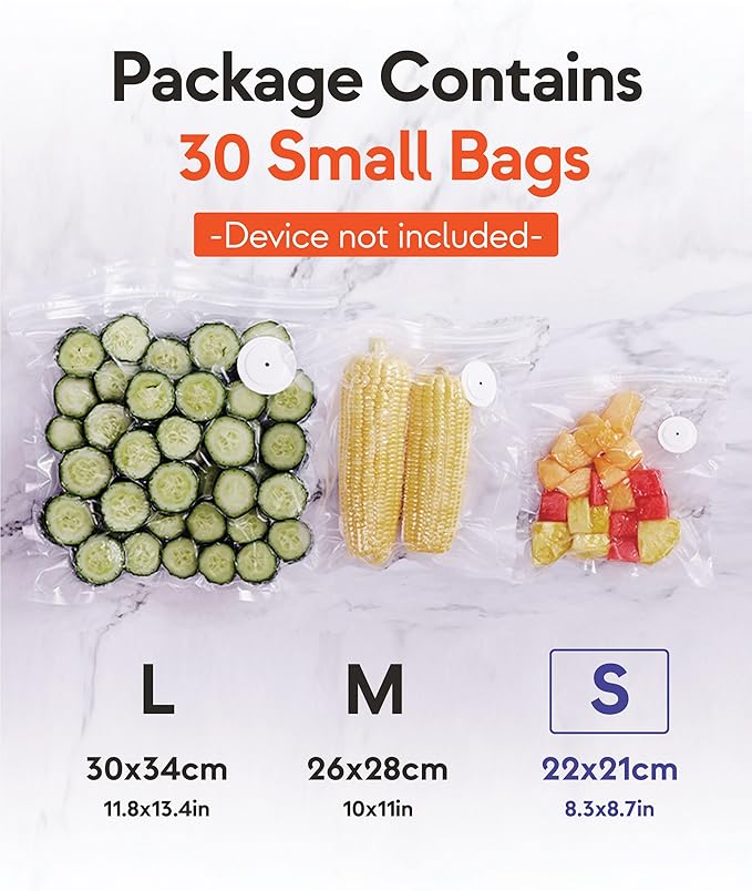 Reusable Vacuum Sealer Bags for Food – 10/30 Small Vacuum Bags (22x21cm/8.3x8.7in), BPA-Free, Leak-Proof, Odor-Resistant – Compatible with Vacuum Sealers