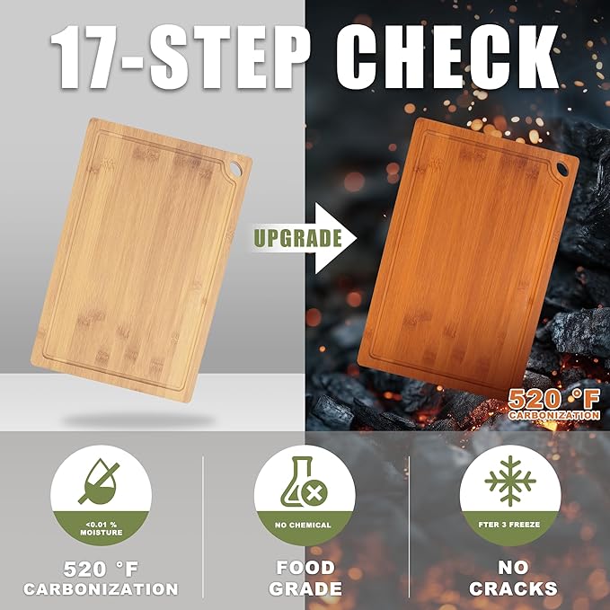 CASAFIT 3 Pack Bamboo Cutting Boards for Kitchen, No Slip Chopping Boards with Juice Groove, Multi-Size Cutting Board Set for Meat Vegetable Fruit for Home & Housewarming Gfit, Wooden Chopping Board