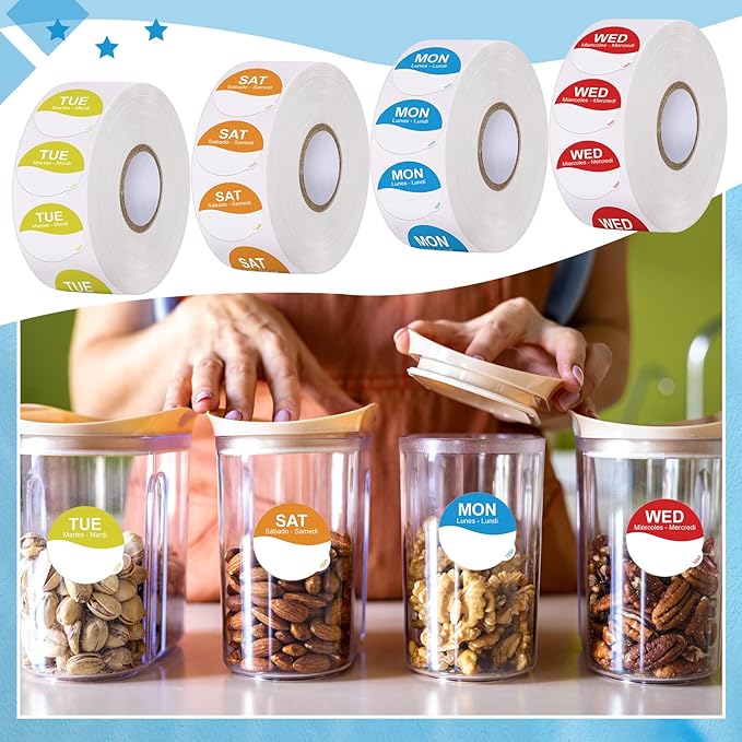 7000 Pcs Day of The Week Labels Food Labels Monday Through Sunday Management Inventory Stickers Removable Weekly Self Adhesive Date Dot Stickers for Restaurant Kitchen Containers (Wave)