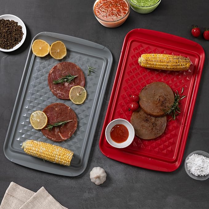 ZAROCRUS Grilling Prep and Serve Trays, BBQ Tray for Raw and Cooked Food, Melamine Serving Platter/Tray for Food, Set of 2, Great Gift for Father's Day and BBQ Lovers,Perfect for Everyday Use
