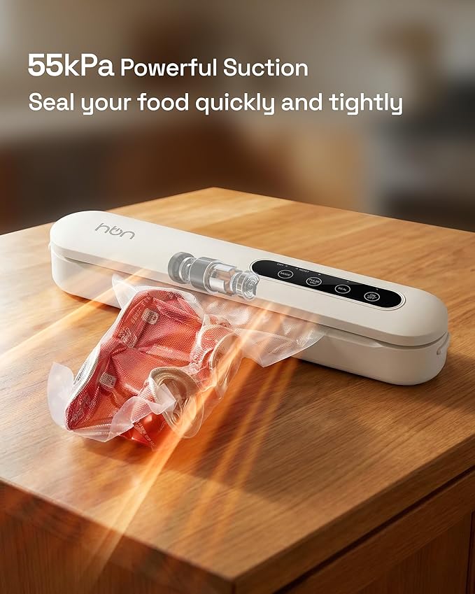 HBN Vacuum Sealer Machine, Automatic Food Sealing System, Dry & Moist Modes, Compact and Efficient, with Built-in Safety Features for Home & Kitchen Use
