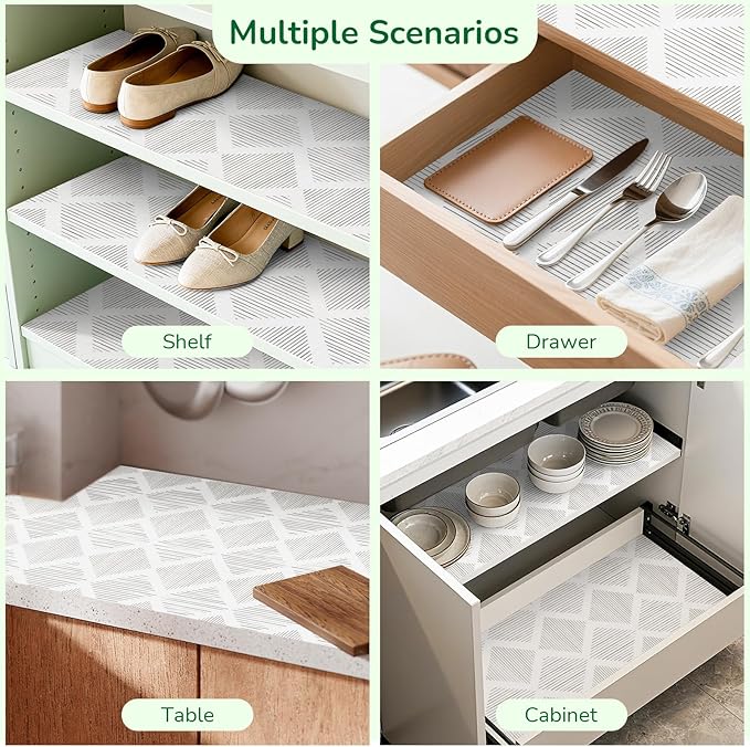 Shelf and Drawer Liners for Kitchen Cabinets Non-Adhesive 12" x20FT, Non-Slip Cabinet Liner, Waterproof Shelf Paper Thickened Washable Mats, Protection for Shelves, Cupboard, Pantry, Drawers, Dresser