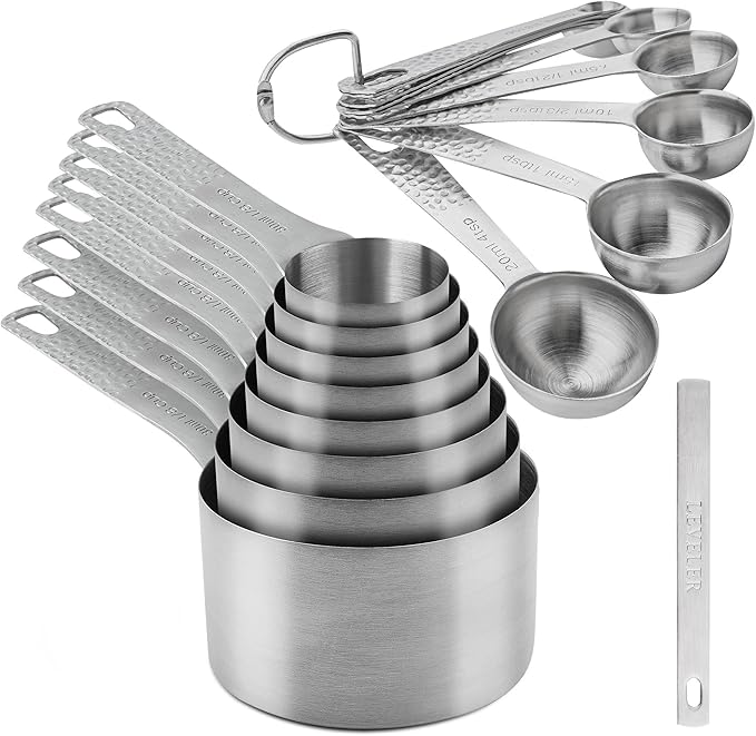 SUNMVEHOT Measuring Cups and Spoons Set 20 for Dry & Liquid, Metric & US 18/8 Stainless Steel Measuring Cups and Spoons Set with Leveler for Baking & Kitchen, 8 Measure Cup and 9 Spoon & Leveler