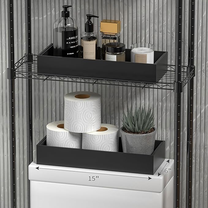 Greatseas Kitchen Drawer Organizer Tray, Stackable Black Bamboo Drawer Organizer for Large Silverware, Utensils, Cutlery, Flatware, Junk, Dresser, Bathroom, 17" x 6" x 2.5" (Set of 2)
