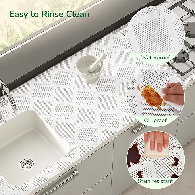 Shelf and Drawer Liners for Kitchen Cabinets Non-Adhesive 12" x20FT, Non-Slip Cabinet Liner, Waterproof Shelf Paper Thickened Washable Mats, Protection for Shelves, Cupboard, Pantry, Drawers, Dresser