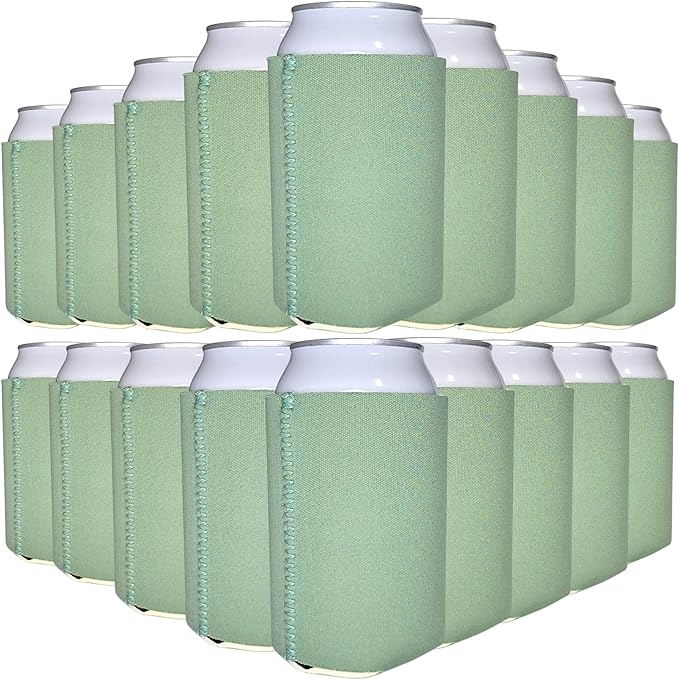 TahoeBay Neoprene Can Cooler Sleeves (50-Pack) Bulk Blank Sublimation Blanks for Vinyl Regular Size Plain Beer Coolers for Soda Cans & Bottles Black, White, Solid Color Set (Sage)