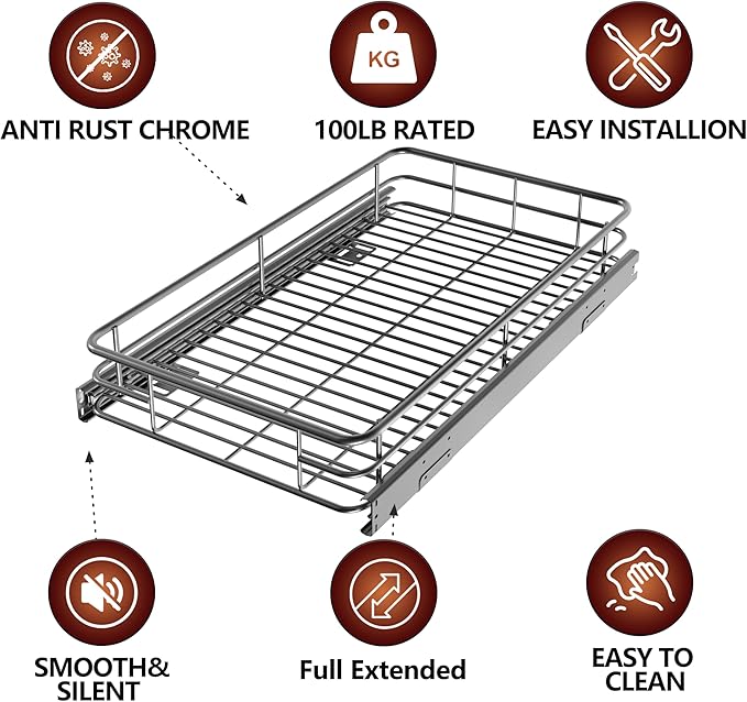 JOWBOOW Pull Out Cabinet Organizer (20" W x 21" D), Put Out Shelves for Kitchen Cabinets, Roll Out Drawers Heavy-Duty Metal Sliding Shelf, Bottom Mount