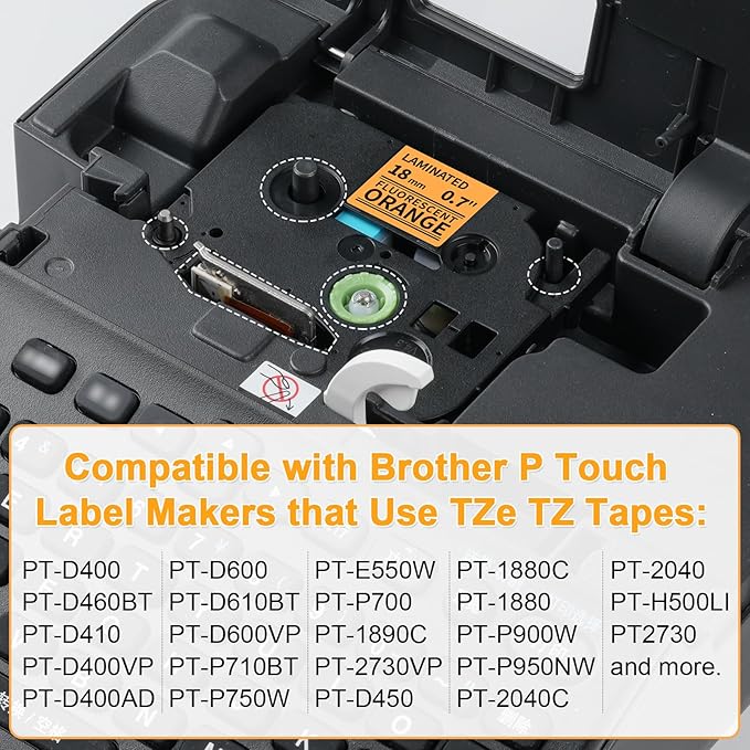 Labelife Replacement for Brother P Touch Label Tape TZe TZ Tape 18mm 0.7 Inch Laminated Black on Orange/Red/Blue/Yellow/Green Compatible with Brother P Touch PT-D400 D410 D600 1880, 3/4 inch, 5-Pack