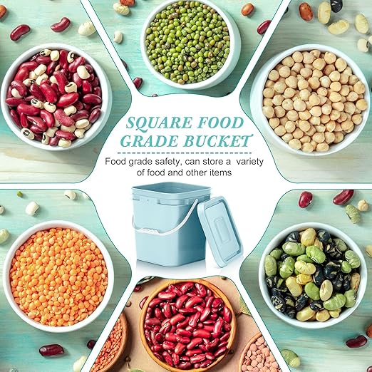 Mumufy 3 Pcs 3.5 Gallon Square Food Grade Bucket with Lid Square Bucket Pail with Plastic Handles for Storing Dry Food, Charcoal, Camping, Fishing (Aqua)