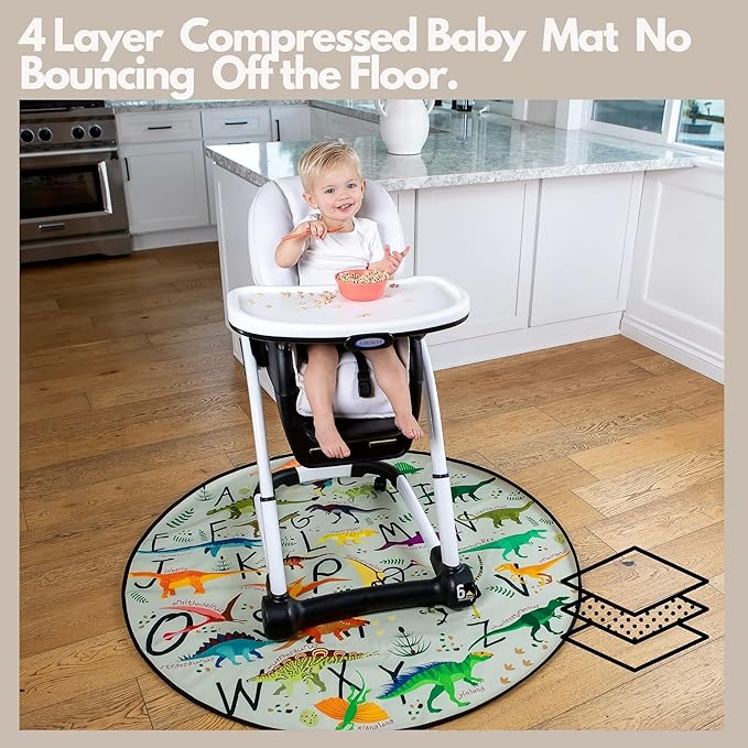 BABYBOET Splat Mat for Baby – Under High Chair Floor Mat Protects Wood, Vinyl and Carpet from Spills – Waterproof 4 Layer Baby Mat Bundle with Waterproof Matching Smock (51” x 51”)